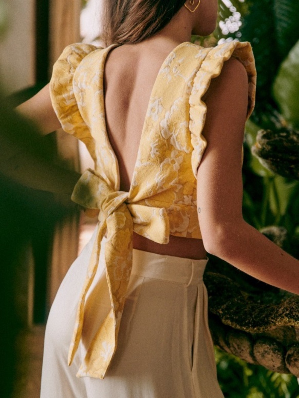 Sezane Yellow and White Floral Tie-Back Crop Top BRAND NEW W/O TAGS - Picture 2 of 8